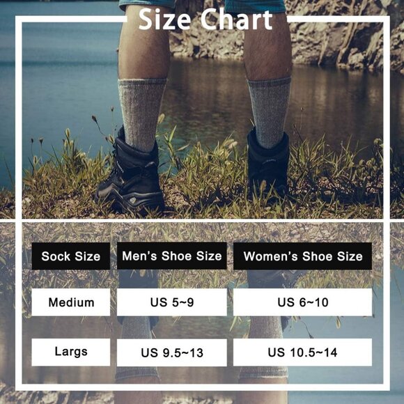 Mens Merino Wool Hiking Cushion Socks Thermal Warm Crew Winter Boot Socks Pack 2 - Picture 5 of 6